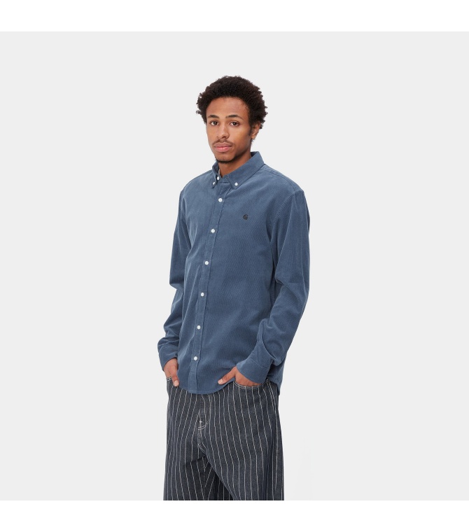 Camisa CARHARTT WIP Madison Fine Cord Shirt-Hudson Blue / Black