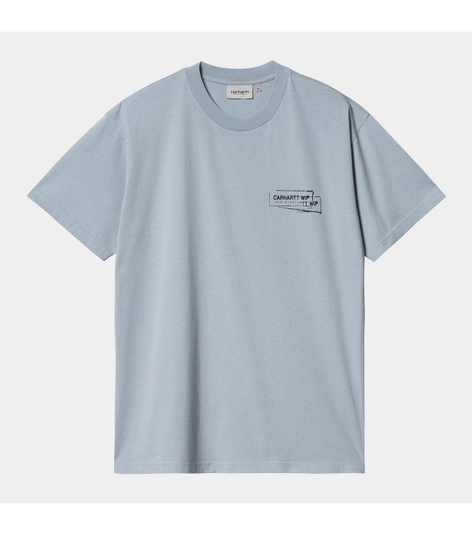 Camiseta Carhartt Wip Stamp-Misty Sky / Black Stone Washed