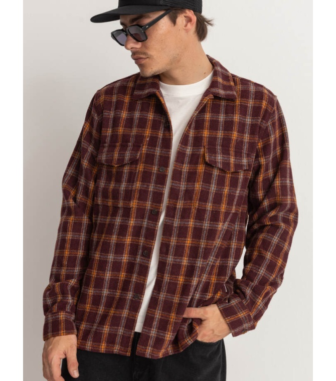 Camiseta RHYTHM Check Ls Shirt - Wine