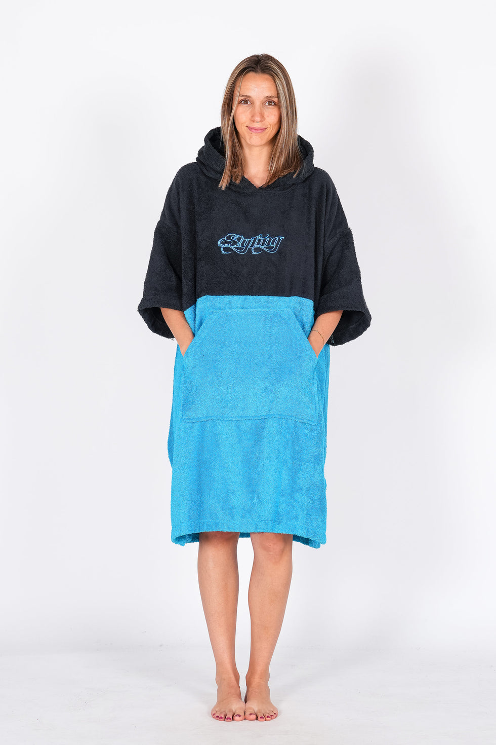 Ponchos Styling Bicolor - negro turquesa