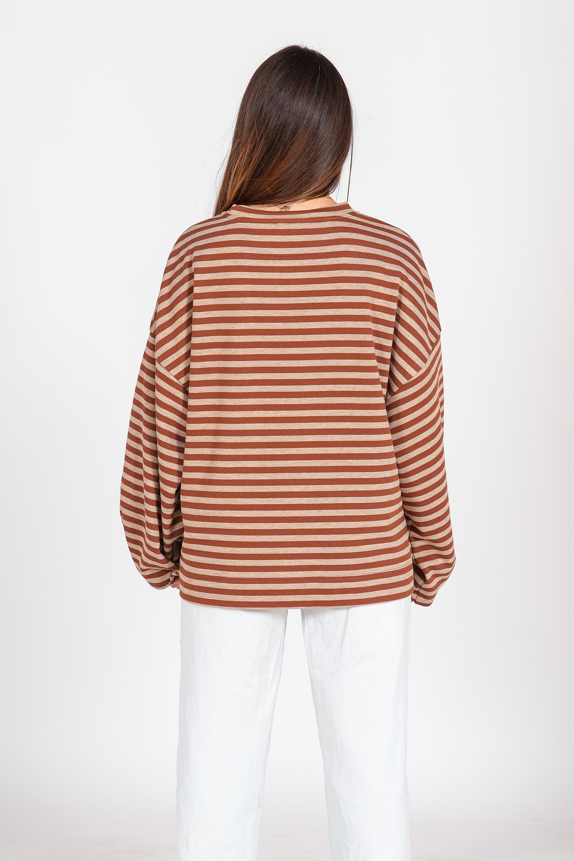 Camiseta Styling Taianna Oversize - wood smoke stripe
