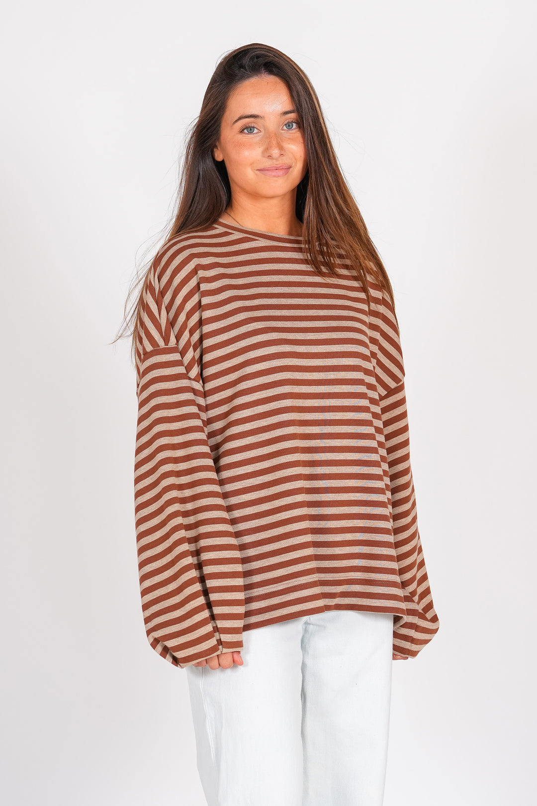 Camiseta Styling Taianna Oversize - wood smoke stripe