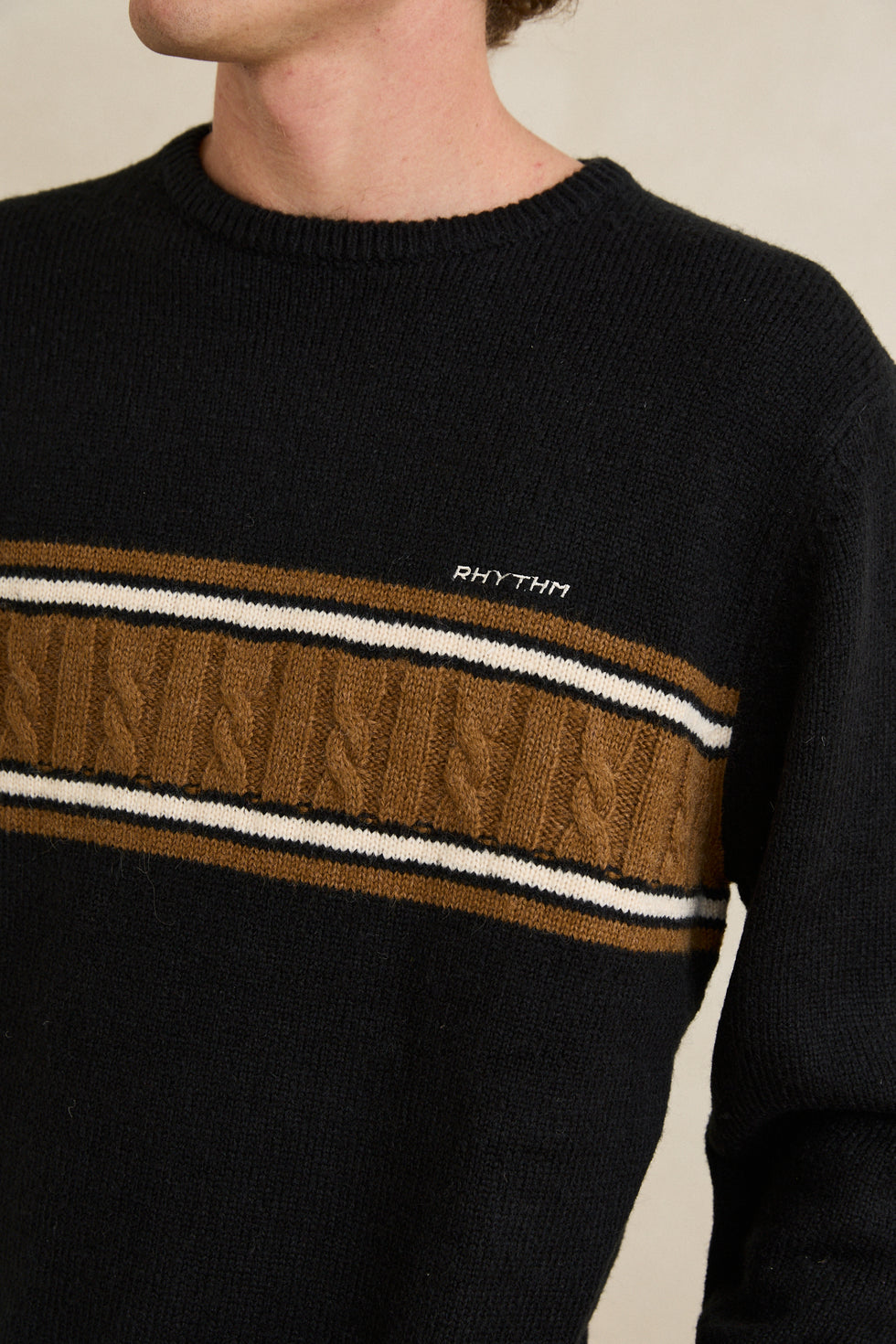 Jersey rhythm mohair stripe knit - black loading=